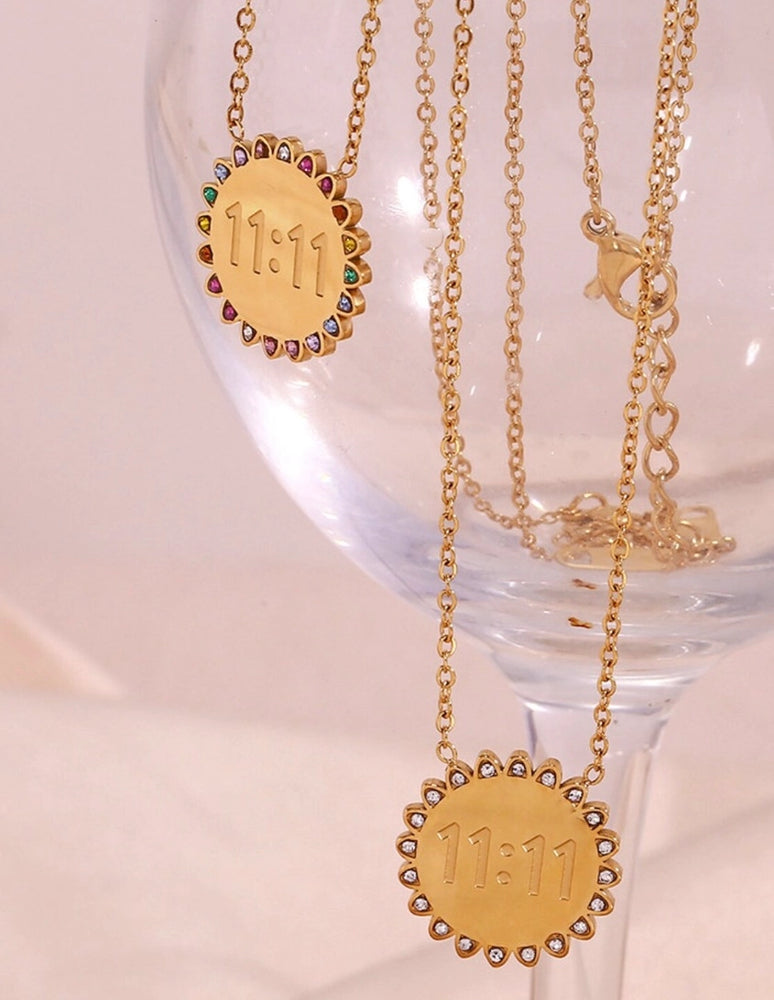 11:11 Sunshine Sun Pendant Necklace 14K Gold Steel Crystal