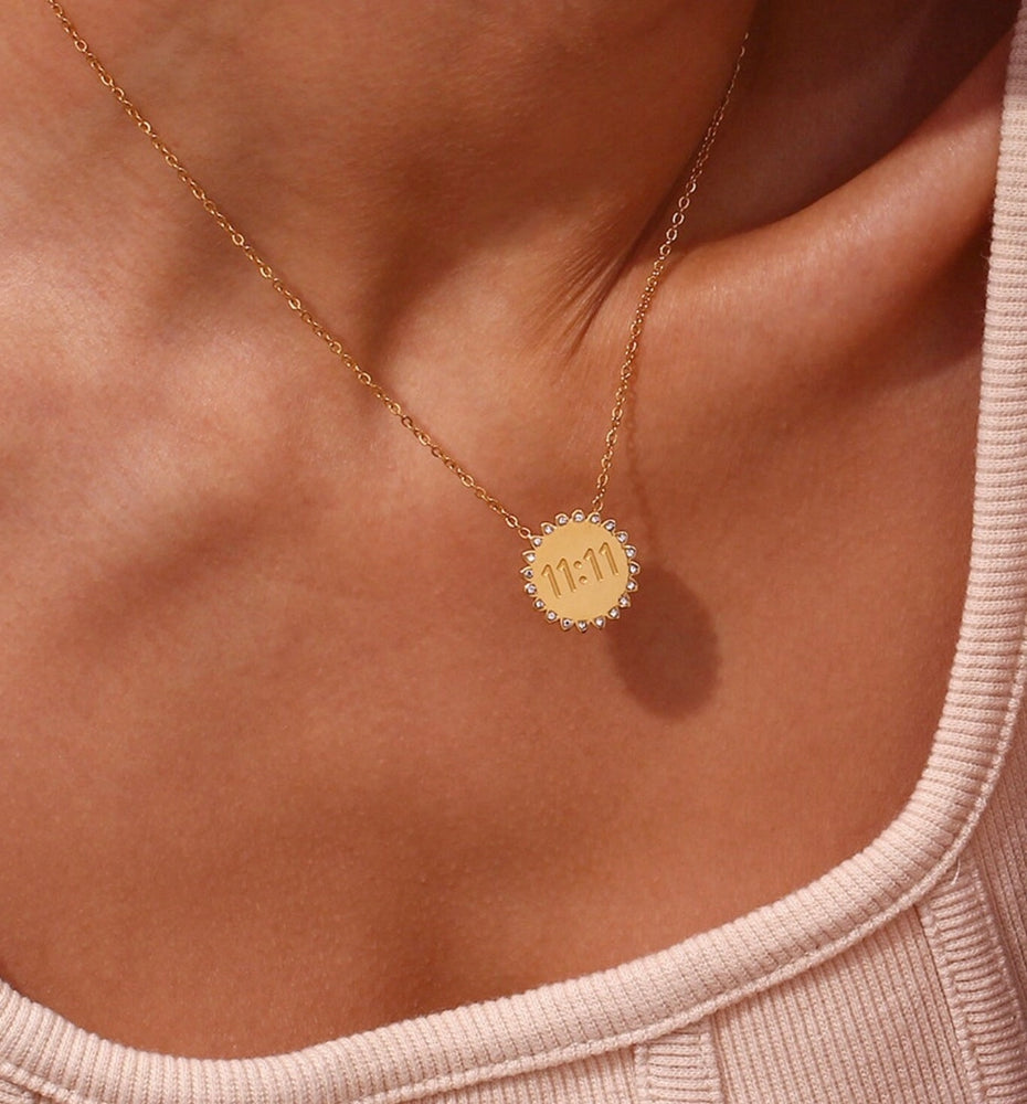 11:11 Sunshine Sun Pendant Necklace 14K Gold Steel Crystal