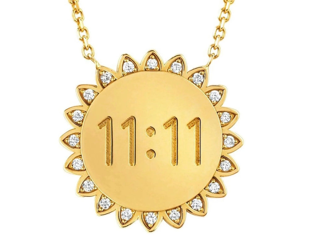 11:11 Sunshine Sun Pendant Necklace 14K Gold Steel Crystal