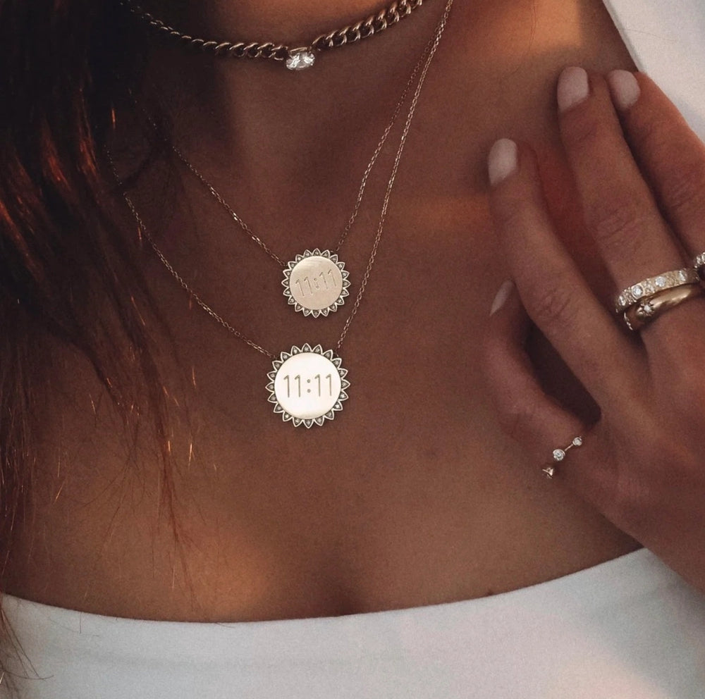 11:11 Sunshine Sun Pendant Necklace 14K Gold Steel Crystal