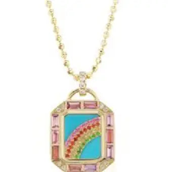 Tarot Card Octagon Talisman Necklace- Rainbow and Mirror