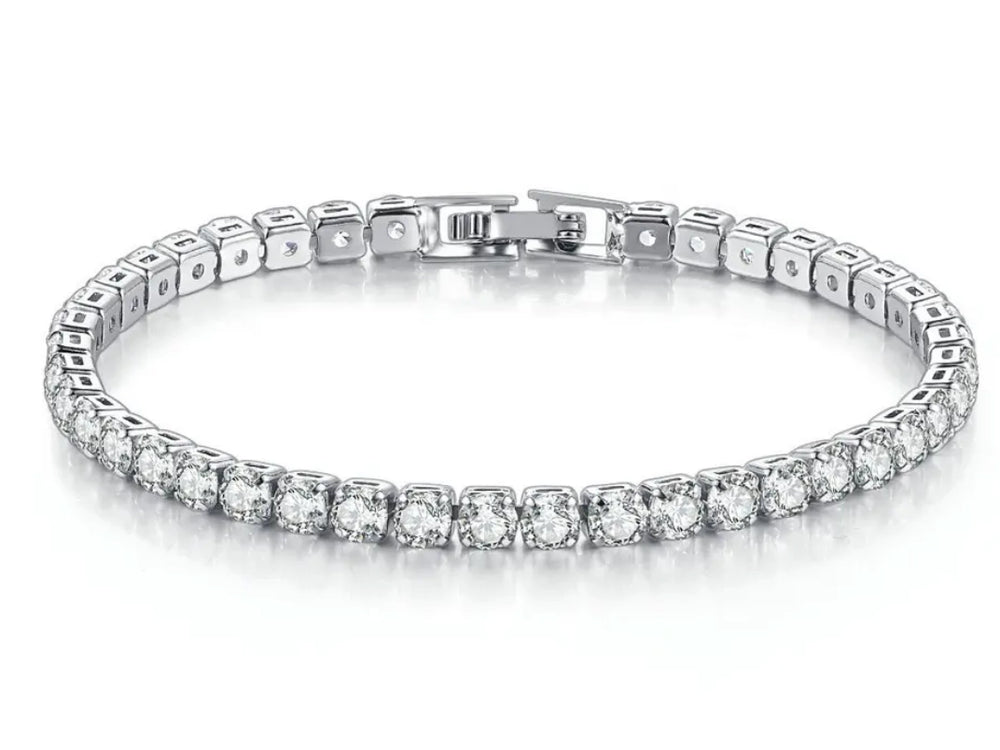 Tennis Bracelet. Premium Pv Plated Stainless Cz. Latch Clasp