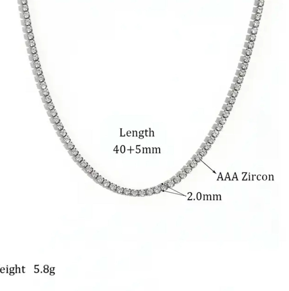 Tennis Necklace. Premium Pv Plated Stainless Cz.