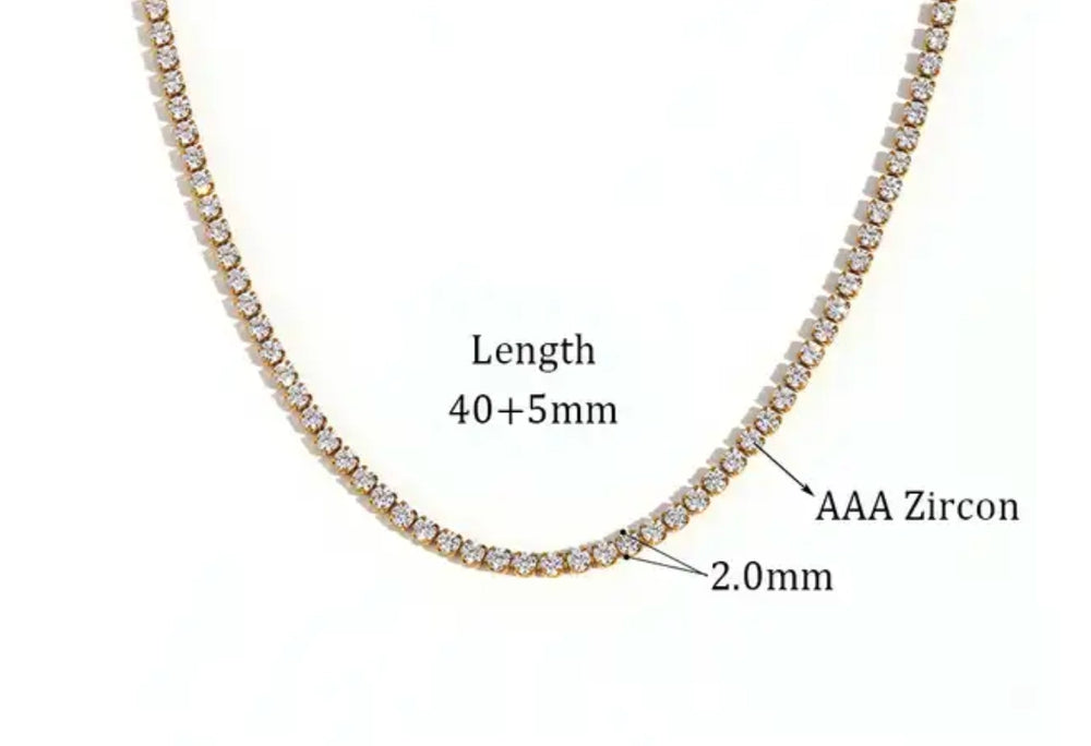 Tennis Necklace. Premium Pv Plated Stainless Cz.