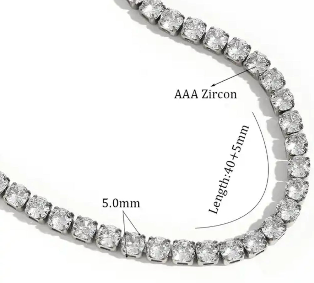 Tennis Necklace. Premium Pv Plated Stainless Cz.