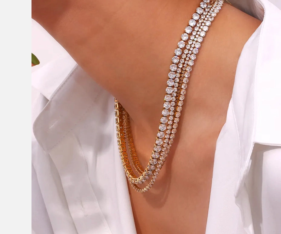 Tennis Necklace. Premium Pv Plated Stainless Cz.