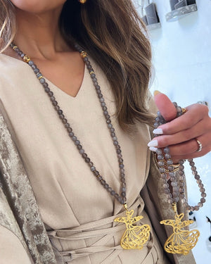 Necklace & Sebha 99 Gold Dervish Grey Agate