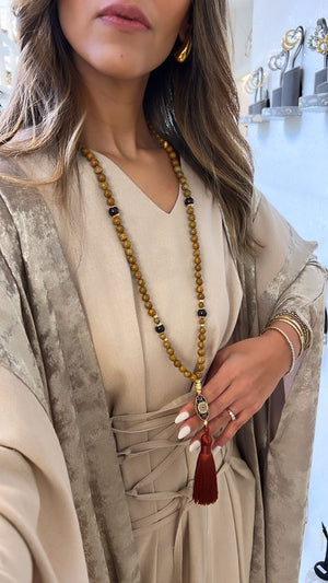 Burgundy Tassel Natural Wood