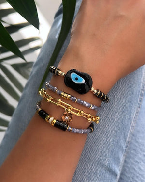 Black Evil Eye Natural Trochus Stone