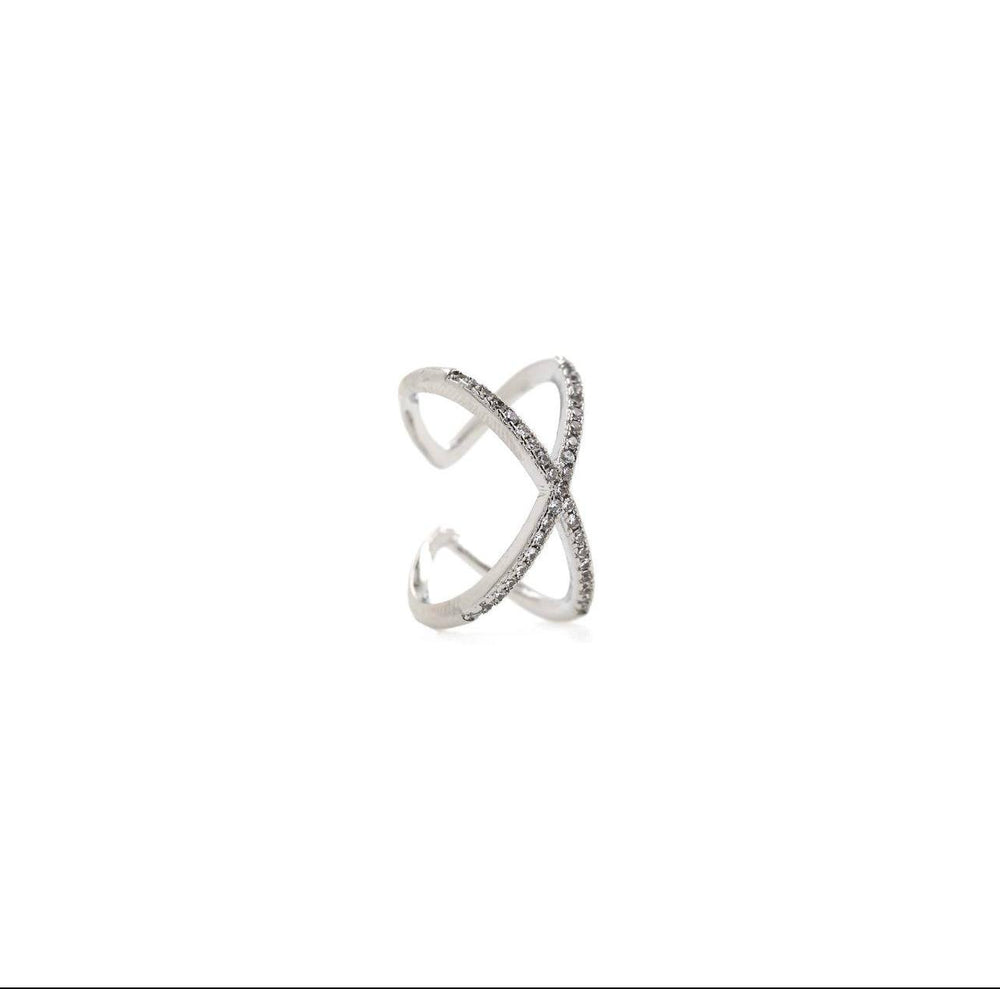 Criss Cross Rhodium Plated