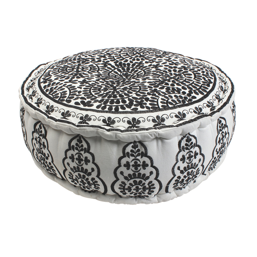 Nomad Embroidered Pouf - Black