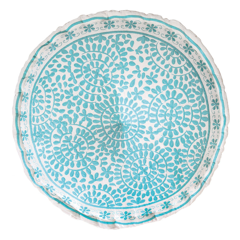 Nomad Embroidered Pouf - Turquoise