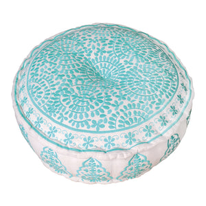 Nomad Embroidered Pouf - Turquoise