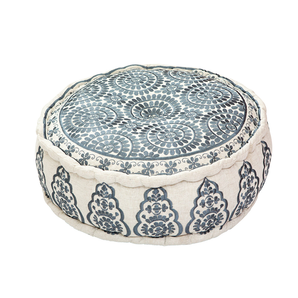 Nomad Embroidered Pouf - Grey