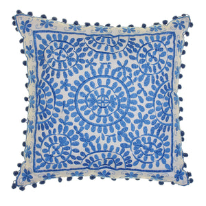 Souk Embroidered Square Cushion - Blue