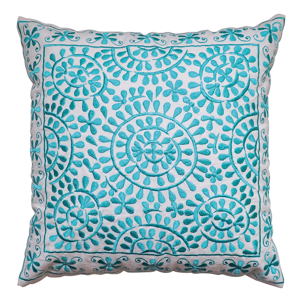 Souk Embroidered Square Cushion - Turquoise