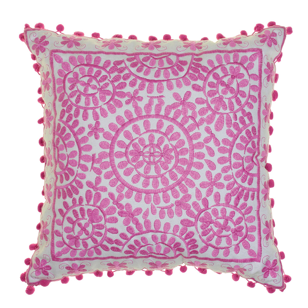 Souk Embroidered Square Cushion - Pink