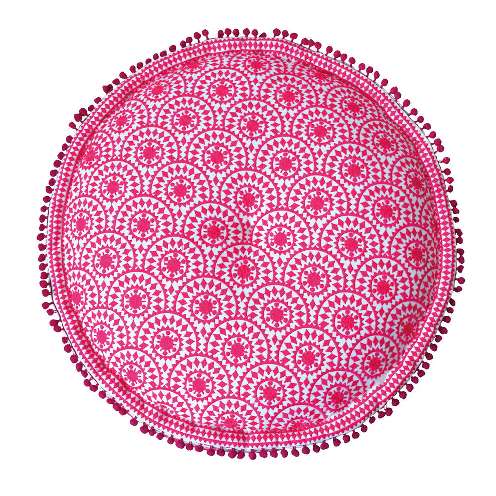 Casablanca Embroidered Pouf - Fuchsia