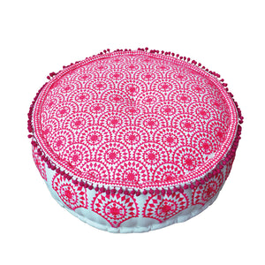 Casablanca Embroidered Pouf - Fuchsia