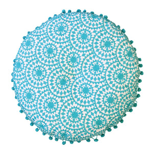 Casablanca Embroidered Round Cushion - Turquoise