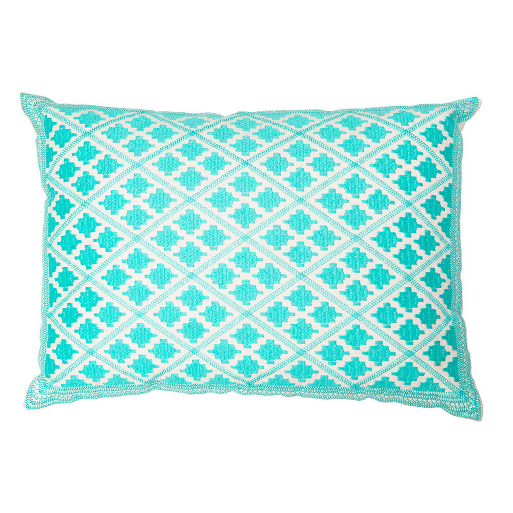 Timbuktu Diamond Embroidered Rectangular Cushion - Aqua