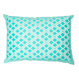 Timbuktu Diamond Embroidered Rectangular Cushion - Aqua