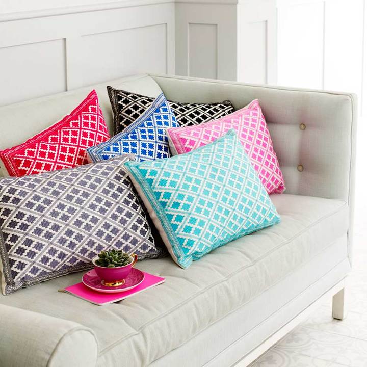 Timbuktu Diamond Embroidered Rectangular Cushion - Aqua
