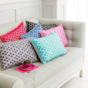 Timbuktu Diamond Embroidered Rectangular Cushion - Aqua