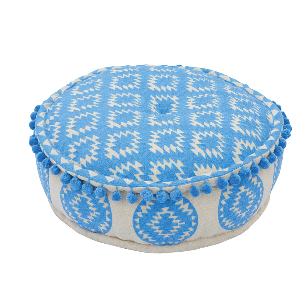 Aztec Embroidered Pouf Bubblegum Blue