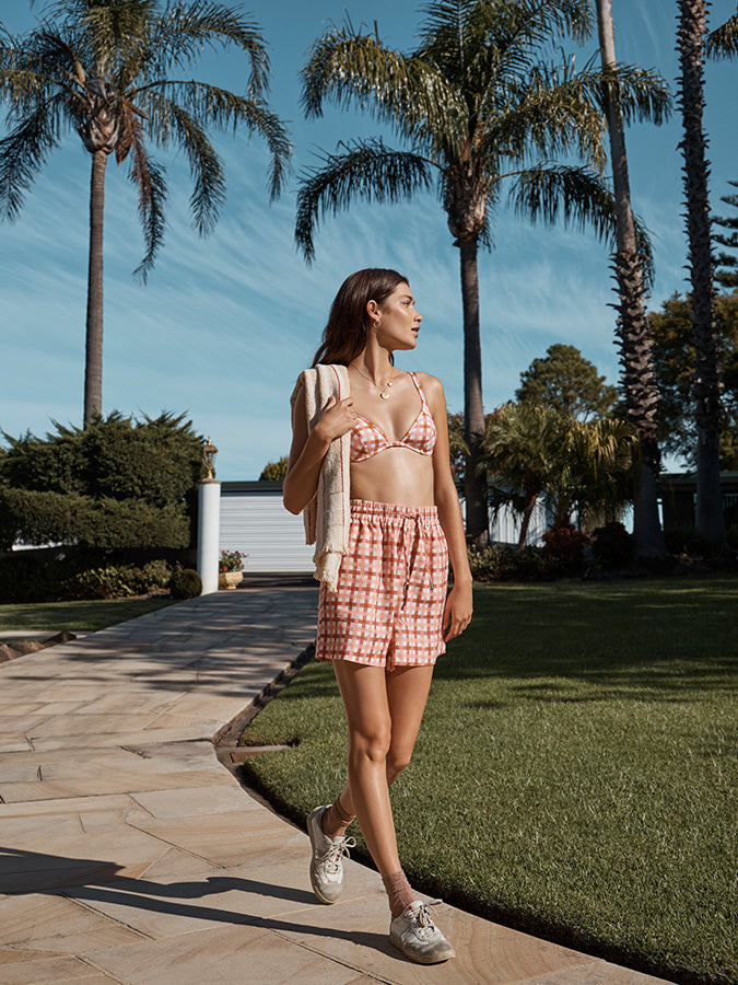 GRAPEFRUIT GINGHAM LINEN SHORT