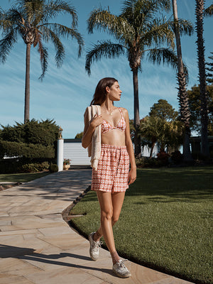 GRAPEFRUIT GINGHAM LINEN SHORT