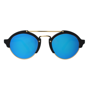 Milan II Sunglasses - Matte Black/Gold/Blue Mirror