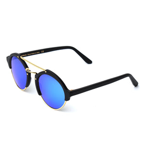 Milan II Sunglasses - Matte Black/Gold/Blue Mirror