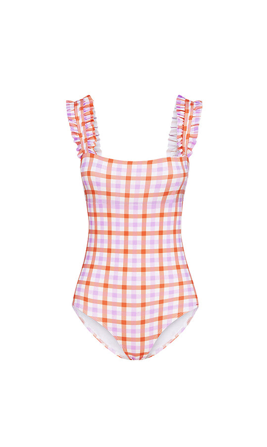 PASSIONFRUIT GINGHAM RUFFLE ONE PIECE