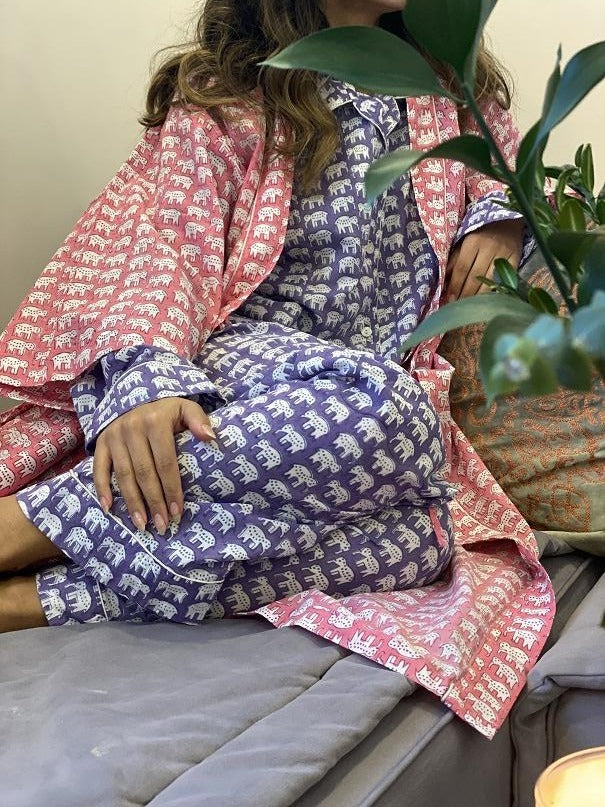 COTTON LONG SLEEVES ROBES ELEPHANT PRINTS