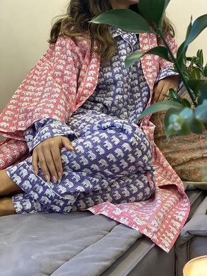 COTTON LONG SLEEVES ROBES ELEPHANT PRINTS