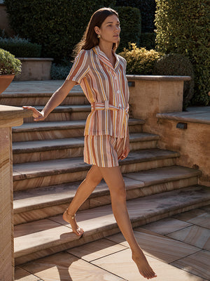 SUNSET STRIPE LINEN SHORT