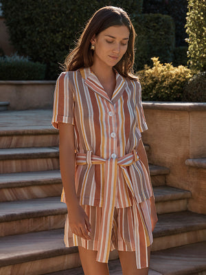 SUNSET STRIPE LINEN SHORT