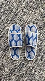 COTTON SLIPPERS - Dark Blue White Leaves