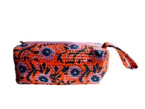 COTTON TOILETRY BAG - Orange Purple Flowers