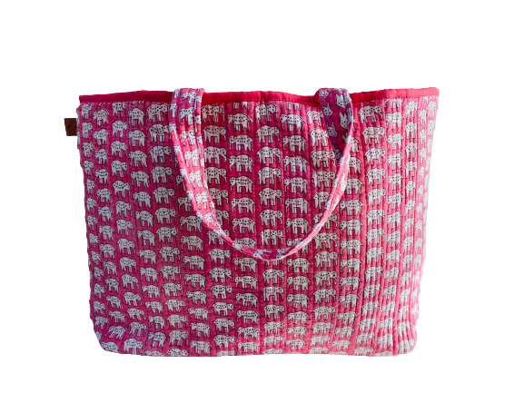 COTTON BEACH BAG - Pink Elephant