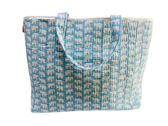 COTTON BEACH BAG - Blue Elephant