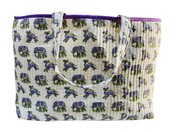 COTTON BEACH BAG - Green Elephant & Camel